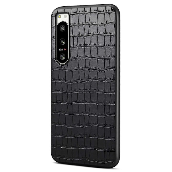 Skal för Sony Xperia 5 IV 5G Krokodiltextur Läder Anti-Repor Baksida [HK] Black