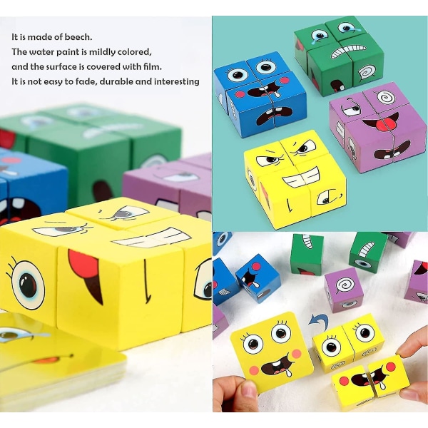 Kubespill Trelekeuttrykk Ansiktsforandring Matchende blokkpuslespill Byggespill Leker for barn[HK]