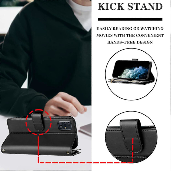 Etui til Samsung Galaxy A71 4G Kortlommer PU Lær Folio Flip Lommebok Glidelåsdeksel Kompatibelt med Samsung Galaxy A71 4G Deksel[HK] Black