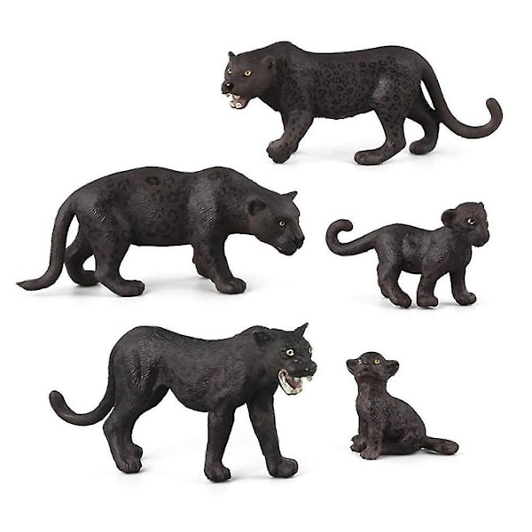 5 stk. Black Panther knuffeldyr figur model skovdyr figurer legetøj leopard vildt liv simulation dyremodeller[HK]