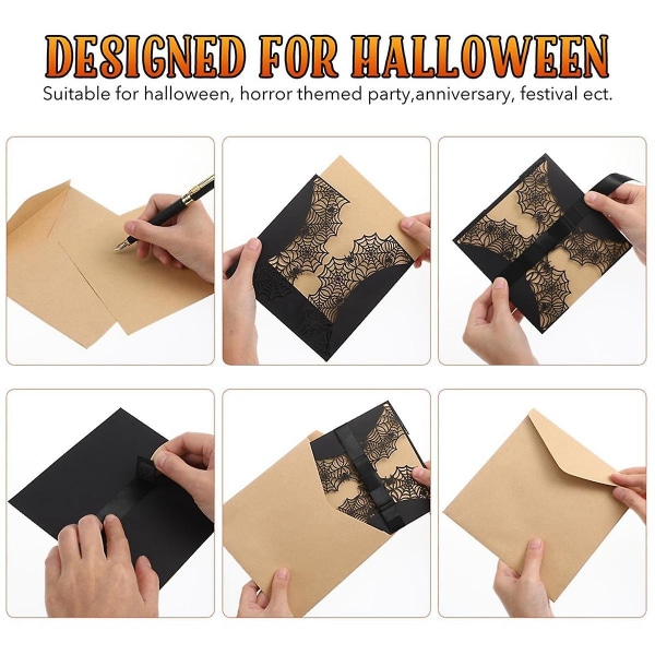 10 stk. Halloween-invitationskort hule horror-festinvitationer-kort Spiderweb-designkort med([HK])