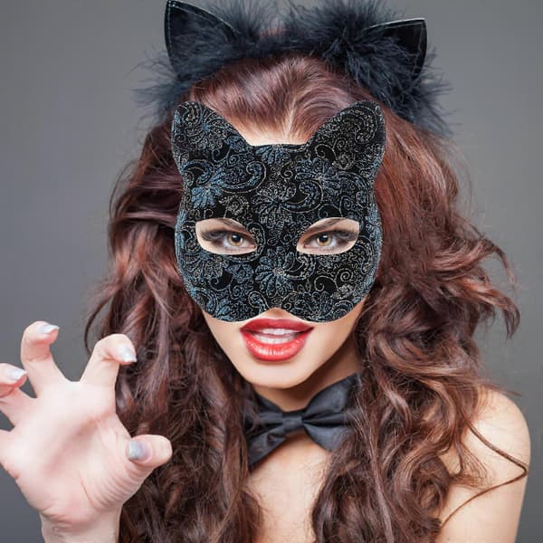 Blå Kat Maske til Maskerade Cosplay Maske med Elastikbånd[HK]