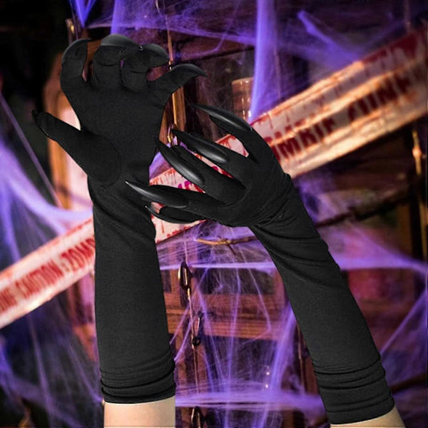 Noitavihkan käsineet Kynsikäsineet Cosplay, pitkät kynnet Klovnin kynnet Haamu kynsi käsine Noitavihan Paholainen kynsi käsi peitteet Hieno pukeutuminen Cosplay esitys rekvisiitta Hopea
