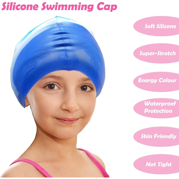 Badmössa Cap , Simmössa i silikon Halkskyddad vattentät cap för långt hår Kvinnor Män Vuxna (blå)