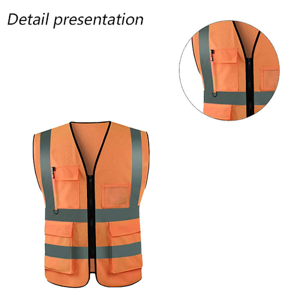 Hög synlighet Reflekterande Säkerhetsväst, Hög Synlighet Ljus Neon Färg Med 4 Reflekterande Remsor Fickor [HK] Orange-red