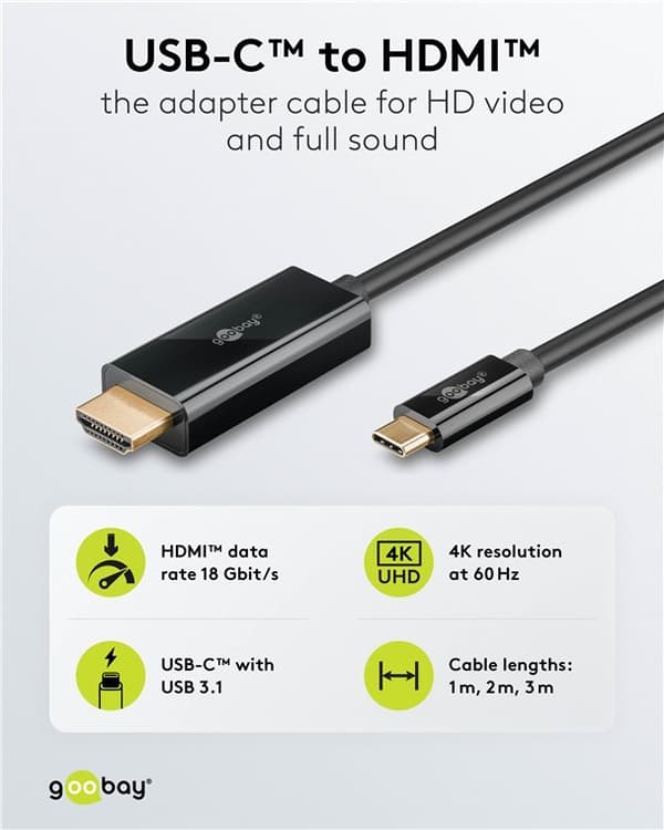 HDMI-kabel, USB-C til HDMI, 1m, Sort[HK]