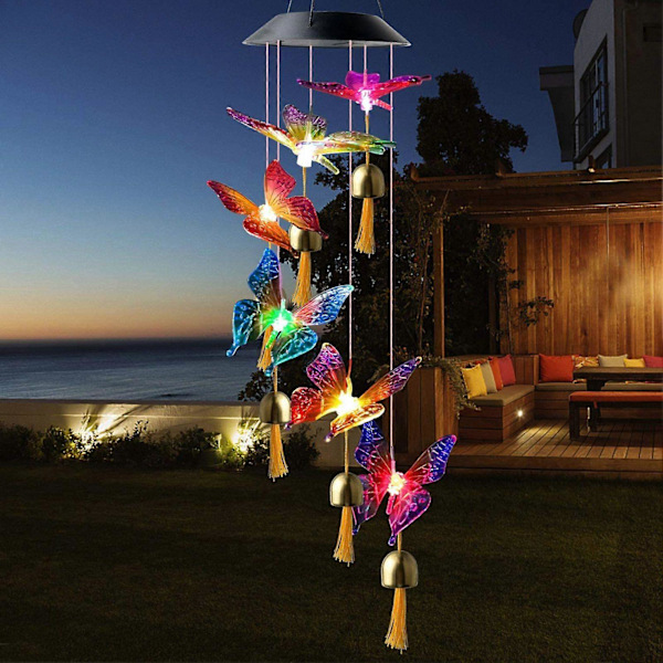 Vindspel Lampa Vattentät Lätt att Hänga LED Solcellsdriven Fjäril Vindklocka Hängande Heminredning[HK] Multicolor C
