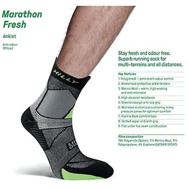 Marathon Fresh Unisex Løbesokker,[HK] Large Black/Grey/Lime Green