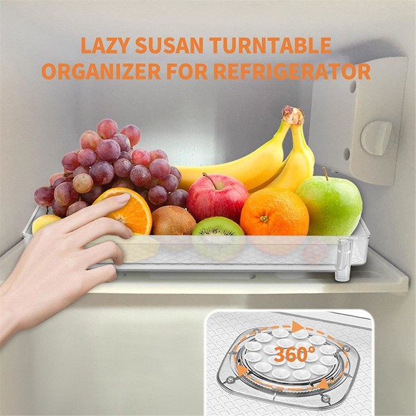 Kjøleskap Dreieskive Organiseringsbrett med sugekopp Gjennomsiktig Kjøleskapsoppbevaringsstativ 360 Rotatabl([HK])