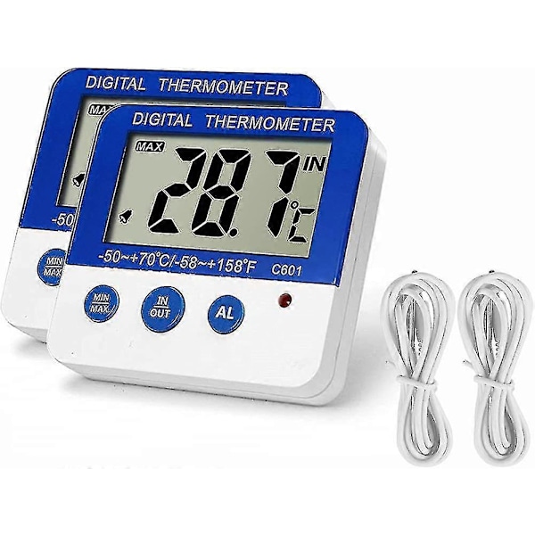 2 stk. Køleskabsfryser Termometer Max/min Hukommelse Høj & Lav Temperatur Alarm Indstillinger[HK]