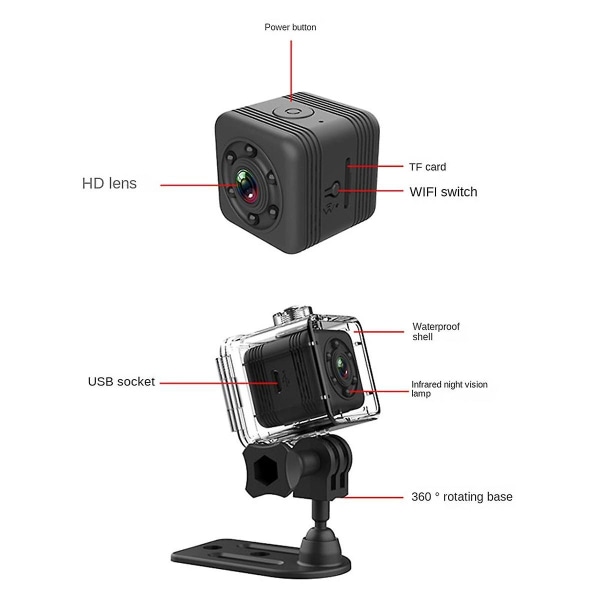 Minikamera vedenpitävällä cover HD Smart Night Vision -sisäkameran turva-etäkamera ([HK])
