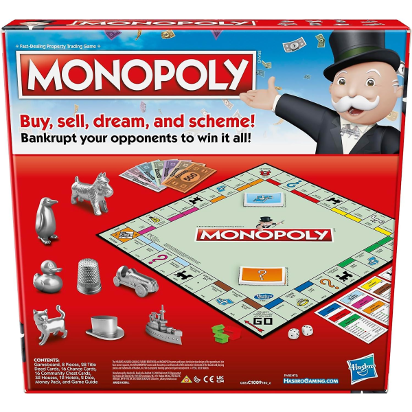 Monopolspil, Familiebrætspil for 2 til 6 spillere, Monopolbrætspil for børn fra 8 år og op, Pakken kan variere[HK] CLASSIC