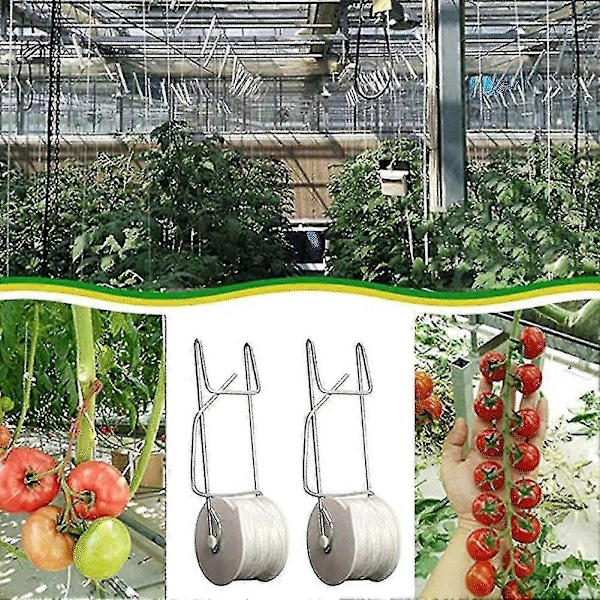 Tomatstøttekroge med 15m snor - 6 stk., espalierrullekroge til tomatplanter i drivhus [HK]