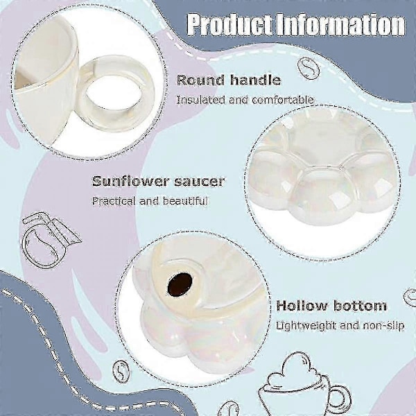 2 Delar Keramisk Moln Mugg Söt Kopp Med Solrosunderlägg 200ml Söt Keramisk Kaffemugg Med Fat Set För Kontor Hem Kaffe[HK]