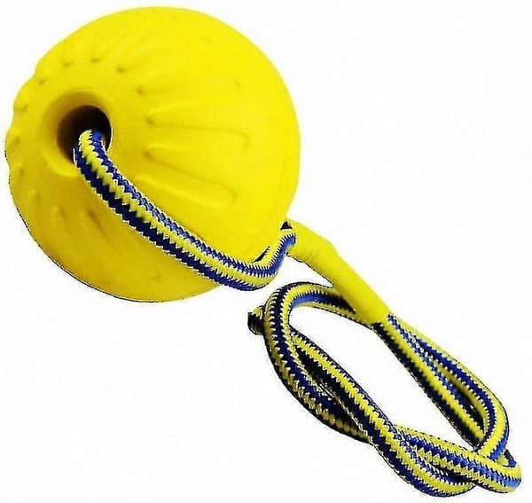 Gummibold med elastisk reb til hunde, gul hundelegetøjsbold til apport og leg