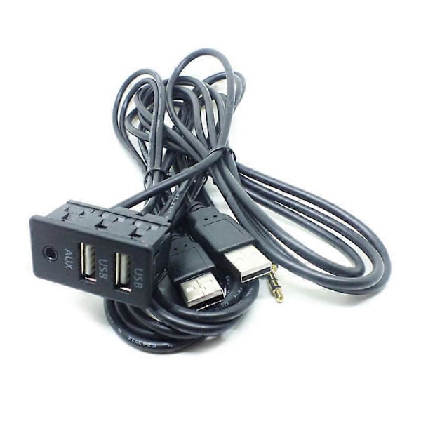 1.5M Bil Dash Flush Mount AUX USB Port Panel Auto Båt Dobbel USB Skjøteledning Adapter for Toyota[HK] Black