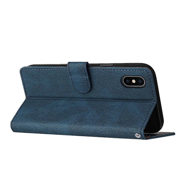 Fodral för iPhone X PU Läder Flip Folio Fodral med Korthållare Magnetisk Stängning Vikbart Ställ Kompatibelt med iPhone X Skal[HK] Blue