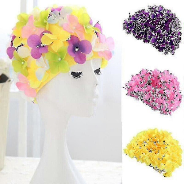 Simmössa för damer, Petal Retro 3D Blommig Badmössa [HK] pink