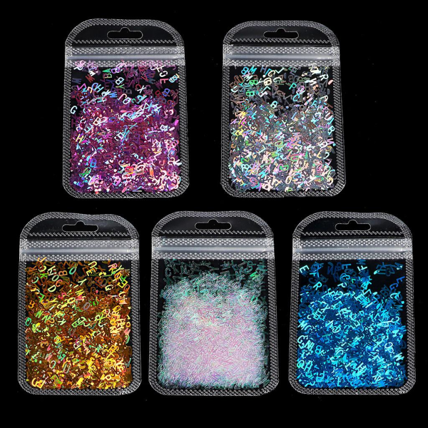 5 farver engelsk alfabet Chunky Glitter Flakes Resin Epoxy Glitters Sparkles