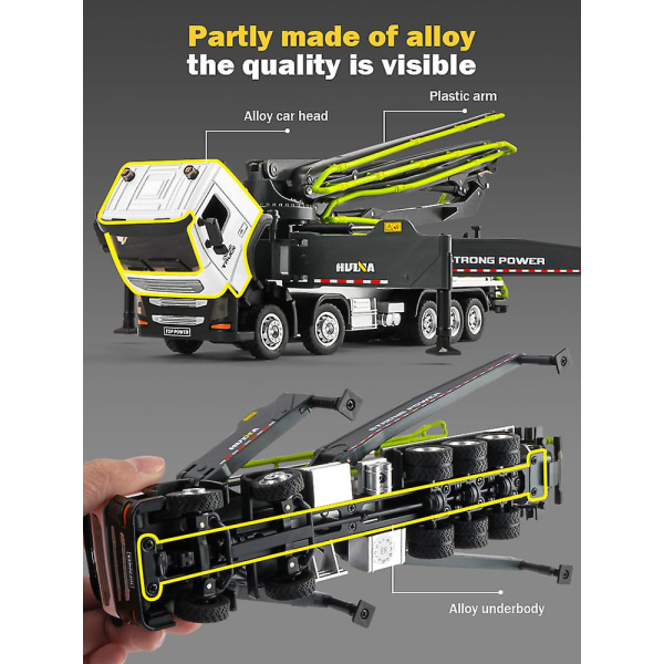 Huina 1:50 Diecast bilmodell legering simulering betongpumpe skala lastebil leketøy hjullaster kjøretøy dump engineering tilbake til skolen[HK] 1706