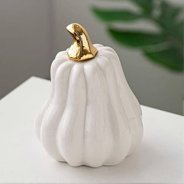 Keramisk pumpafigur för dekoration Halloween bordsaccent i vitt[HK]