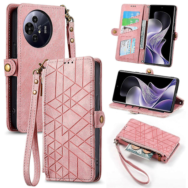 Til TCL 50 Pro Nxtpaper 5G Etui Lynlås Pung Geometri Linjer Læder Telefon Cover[HK] Pink