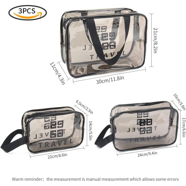 3st kosmetisk väska Transparent vattentät kosmetisk väska PVC vattentät resehandbagage för män och kvinnor