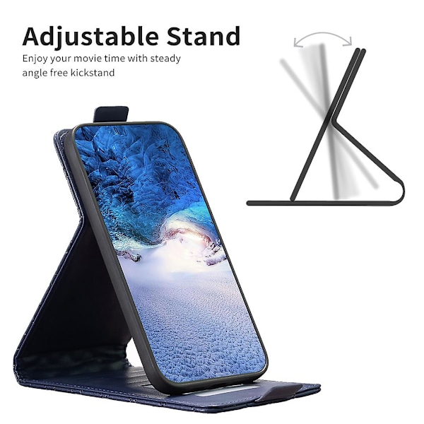 Smartphone-fodral för Nokia C32, Vertikalt Flip-Stativ Kortplatser Präglat Läder Telefonskal [HK] Blue