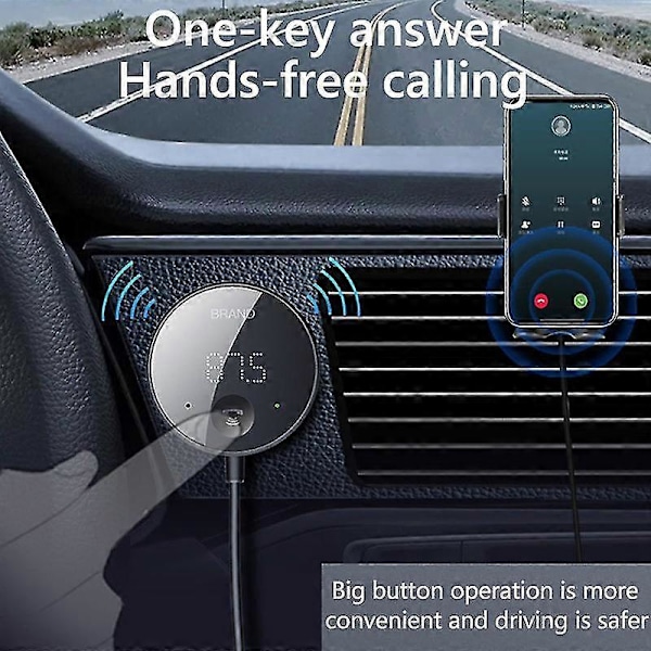 Bluetooth 5.0 Auton FM Lähetin LED-näytöllä Bluetooth-sovitin Langaton Äänenvastaanotin TF-kortti Musiikki Auton MP3-soitin [HK]