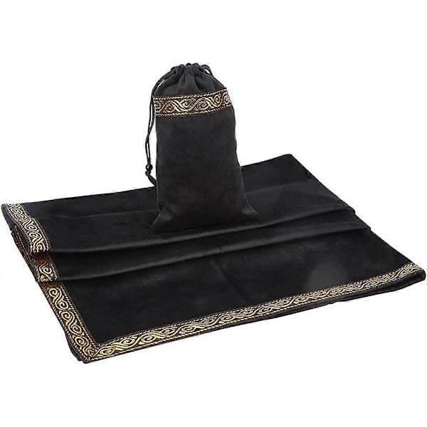 Firkantet fløyelsduk Tarotkort Sprede Matte med Snørestropp Oppbevaringspose Svart Pose: 179x105x2.8mm Duk: 635x658x1mm[HK]