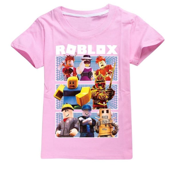 Ny drenge piger sommer casual kortærmet T-shirt Roblox børn bomuld T-shirt top[HK] Pink 6-7Years