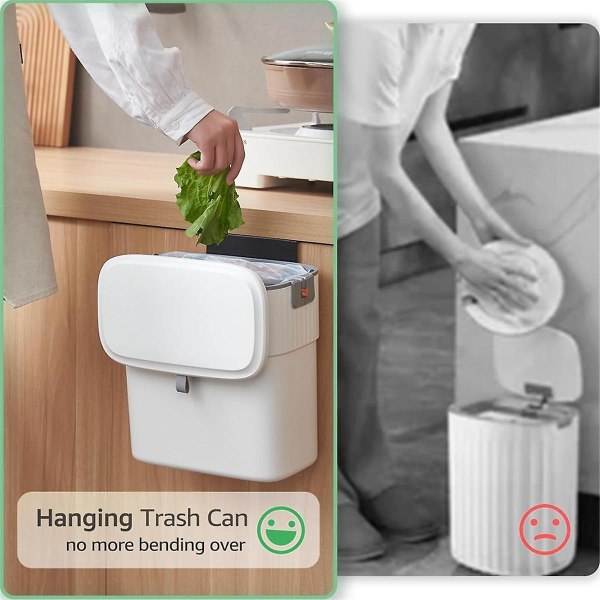 Hanging Trash Can With Lid, 2.3 Gallon Kitchen Garbage Bin Food Waste Container Convenient Durable([HK])