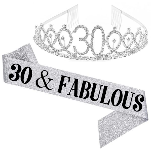 30 and Fabulous Sash Rhinestone Tiara Set 30th Birthday Sash