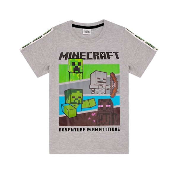 Minecraft Boys Short Sleeve Short Leg Pyjama Set Black Creeper & Zombine All-Over Print[HK] Grey 10-11 Years