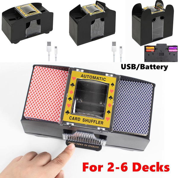 Utomatic Card Shuffler 6-dekks elektrisk, spillekortshuffler-batteri som drives for pokerkortspill[HK] B