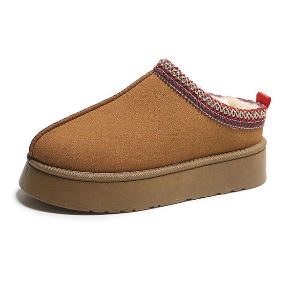 Dames Vinterstøvler med Pelsfoer - Varme Ankelstøvler - Slip On Loafer [HK] Brown 37