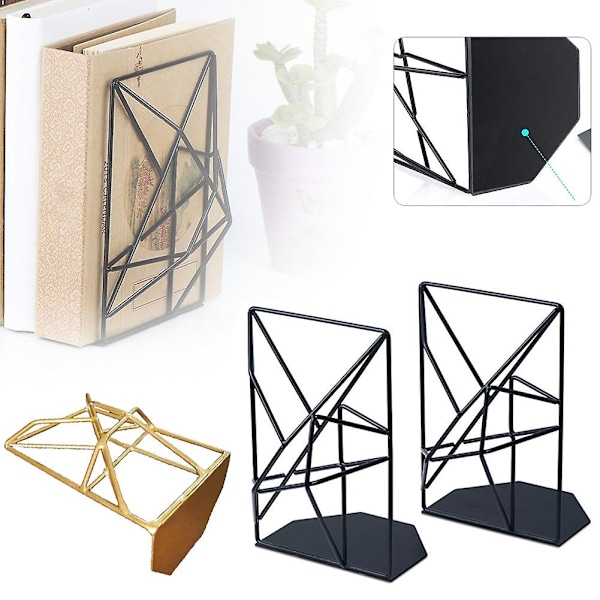1 Par Geometrisk Design Bokstöd Skrivbordsbokställ Studier Hemmakontor Dekoration[HK] Black