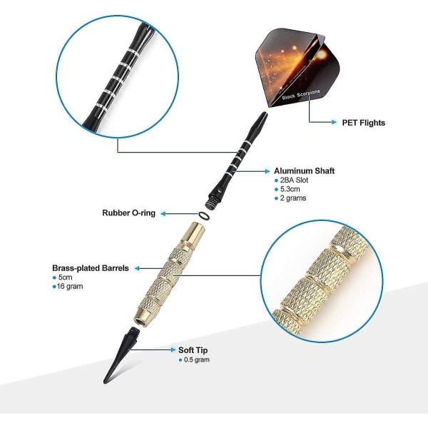 Muovit kärjellä varustetut dart-nuolet, 18g pehmeä kärki dart-setti elektroniseen dart-tauluun, 12 dart-nuolta 36 siivekkeellä ja 100 kärjellä, 20 kumirenkaalla [HK]