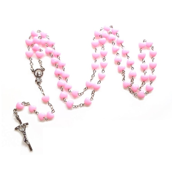 Rosa hjärta pärla hänge halsband för män kvinnor religiösa smycken dekoration