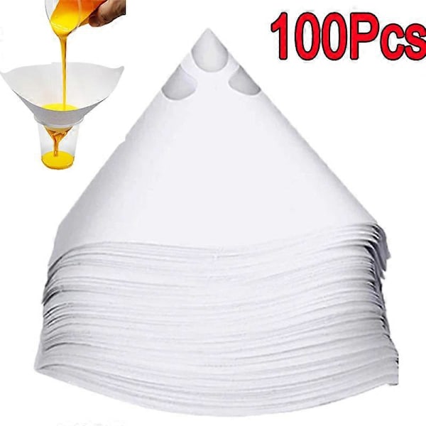 100 kpl Kertakäyttöinen Paperisuodatin Valkoinen Paksu Suodatin Kartionmuotoiset Nylon Suppilot Paperimaali Ruiskutusverkko Puhdistava Siivilöintisuodatin Työkalu [HK] 70pcs
