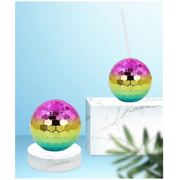 2kpl Rainbow Disco Ball Cup kannella ja oljilla - Polttareiden koristeet juhlat ([HK])