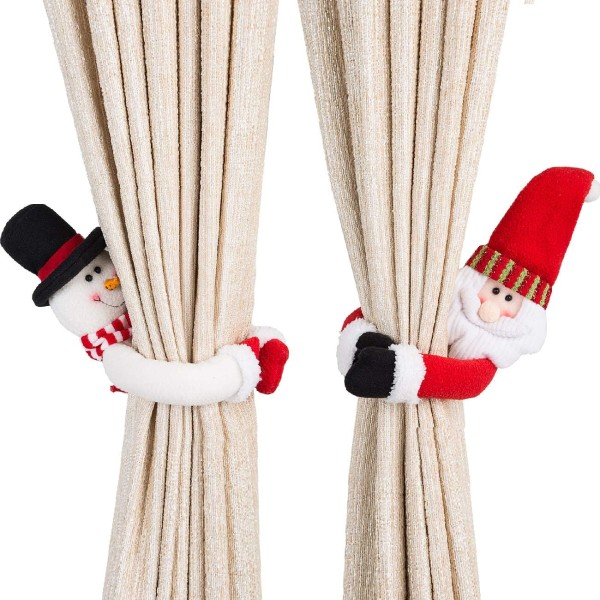 2-pack julgardinspänne docka Santa & Snowman Creative Gardin Tieback, for julens hemvindudekorasjon (rød og vit)