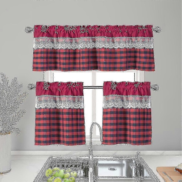 Kjøkkengardiner Dekor Vindusgardin Luksus Kafékappa Toppgardiner S202412306350[HK] 130cmx41cm Wine red