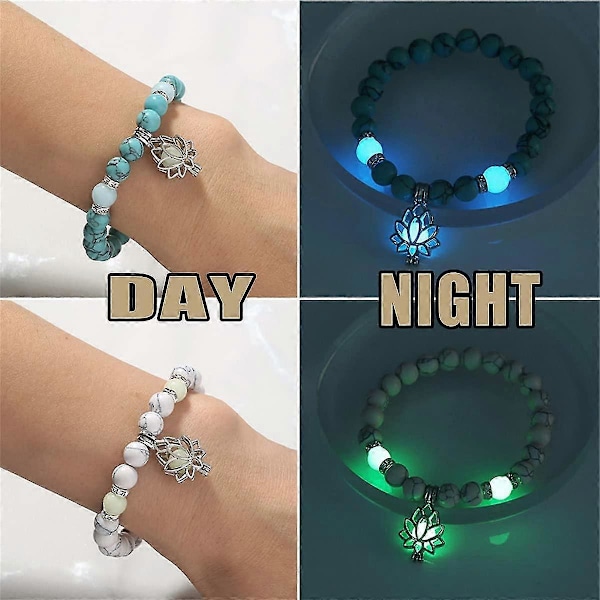 2 st Ångestdämpande & Avstressande Armband, Självlysande Lotus Yoga Helande Stenarmband, Ljusande Självlysande Mån Lotusblomma Formad C[HK]
