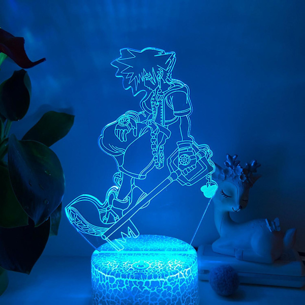 Qinwei Game Kingdom Hearts  Nattlampa 3d Illusion Led-lampa med 16 färger Touch Fjärrkontroll för pojkar Dekorationer -- Crack Seat[HkkK]