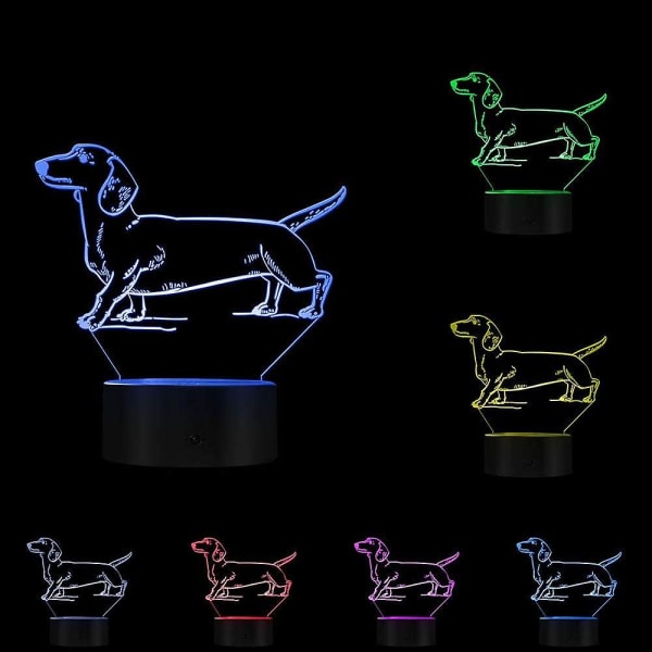 3D illusjonsnattlys Dachshund 3D lys pølse hund rase[HK]