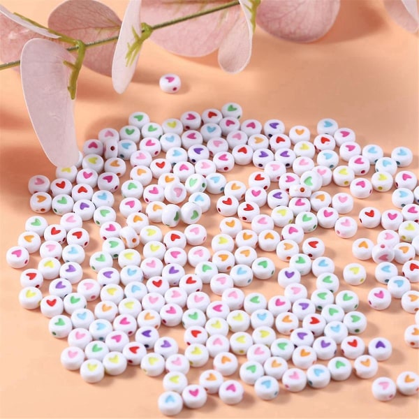 500 st Vita blandade runda akryl kärlekspärlor 4x7mm färgglada hjärtformade pärlor för smyckestillverkning Di([HK])