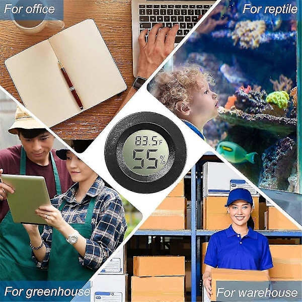 10-pakning Mini Hygrometer Termometer Digital LCD-skjerm for Drivhus Barnerom Reptil Inkuba[HK] Black
