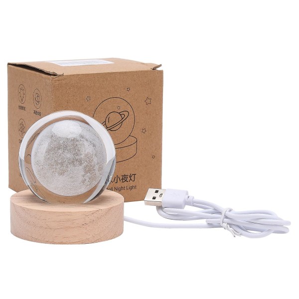 LED Krystal Bordlampe USB 3D Måne Galaxy Globe Natlampe Børn Julepynt Gave[hk] moon