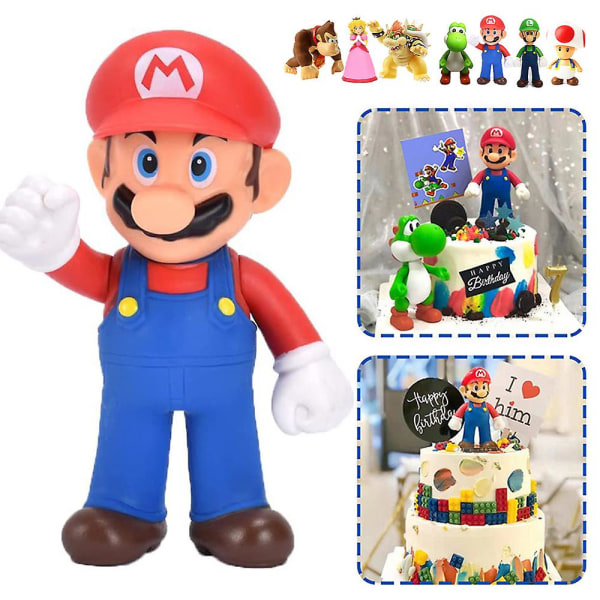 Super Mario Bros figurer tecknad modell PVC docka leksaker barn födelsedagstårta toppers hem skrivbord dekoration samling present[HK] E